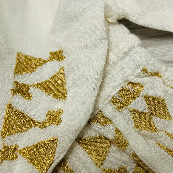 🌼 Boho Gold Foil Embroidered Crop Top & Shorts Set XS NWT - Picture 11 of 14